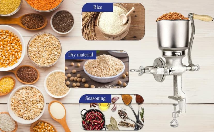 GOTOTOP Hand Crank Grain Mill Grain Grinder Machine Corn Nut Flour Mill Kitchen Tool Equipment for Wheat Nuts Food Seeds with Table Clamp 12.6 x 16.9inch