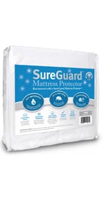 SureGuard Queen Size Mattress Protector - 100% Waterproof, Hypoallergenic - Premium Fitted Cotton Terry Cover White