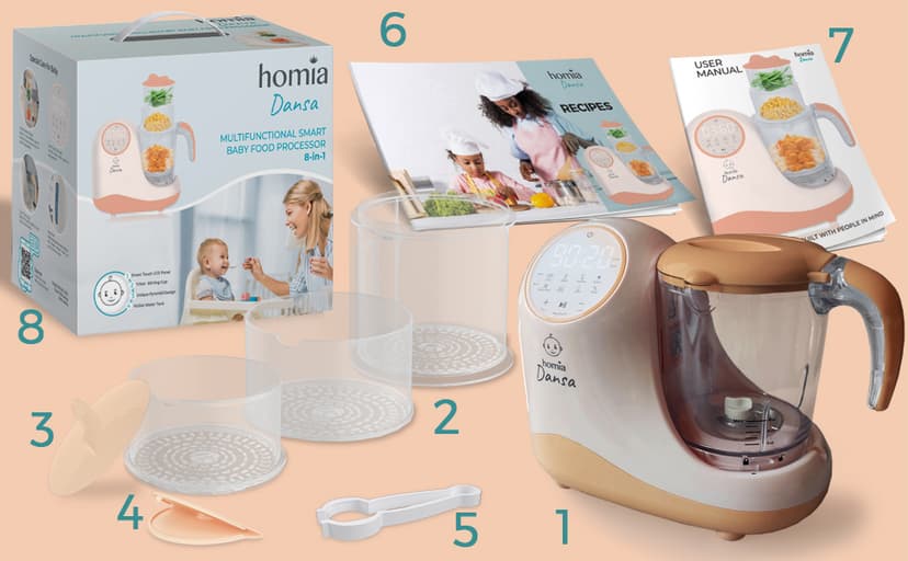 Baby Food Maker Chopper Grinder - Mills and Steamer 8 in 1 Processor for Toddlers - Steam, Blend, Chop, Disinfect, Clean, 20 Oz Tritan Stirring Cup, Touch Control Panel, Auto Shut-Off, 110V Only