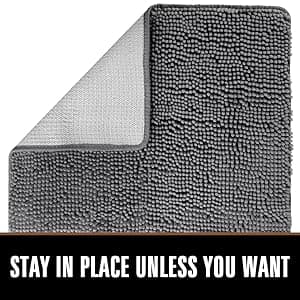 LOCHAS Luxury Bathroom Rug Shaggy Bath Mat 24 x 60 Inch, Washable Non Slip Bath Rugs for Bathroom Shower, Soft Plush Chenille Absorbent Carpets Mats, Gray