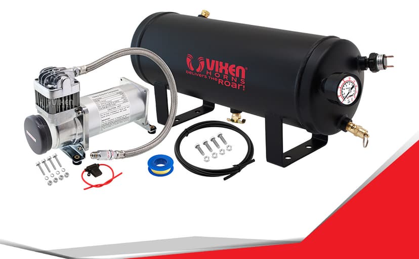 Vixen Horns 12V Air Compressor with Tank 1.5 Gallon - 150 PSI Working Pressure Onboard Air System for Train Horns/Inflating Tires, VXO8315