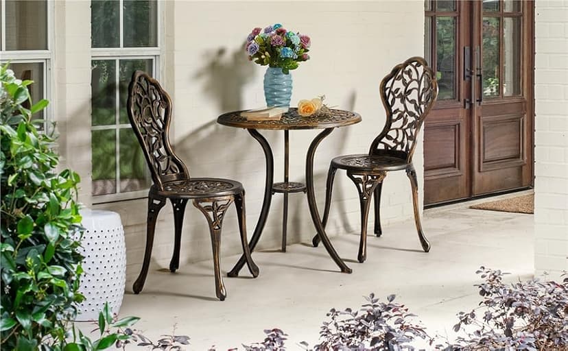 Yaheetech 3-Piece Outdoor Bistro Set w/Leaf Design, Rust-Resistant Cast Aluminum Table and Chairs for Balcony Backyard Garden