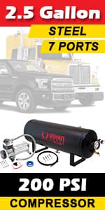 Vixen Horns 12V Air Compressor with Tank 1.5 Gallon - 150 PSI Working Pressure Onboard Air System for Train Horns/Inflating Tires, VXO8315