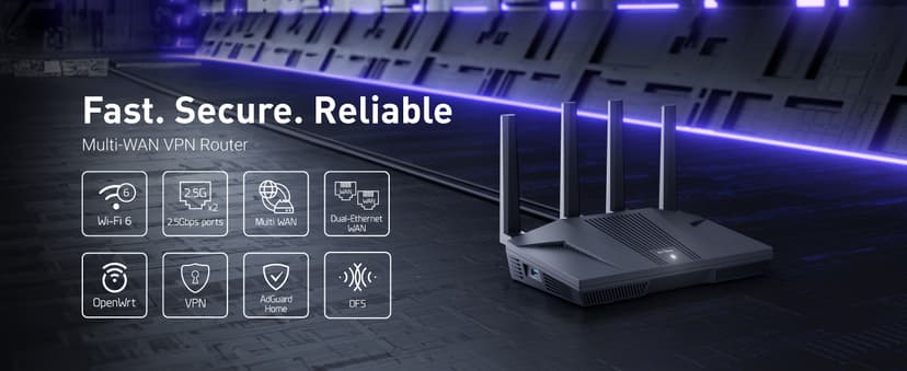 GL.iNet GL-MT6000 (Flint 2) WiFi 6 High Speed Gaming Routers for Wireless Internet, 2 x 2.5G Ethernet Ports for Fiber Optic Modem, Long Range Computer VPN WiFi Router, Home & Business