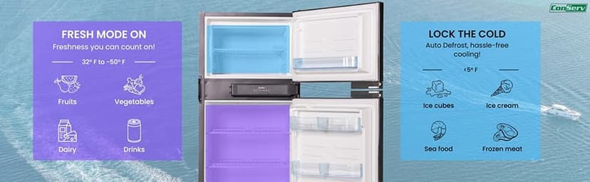 12V/DC Refrigerator Freezer 10cf Stainless for RV Boat Off-Grid 2 Doors