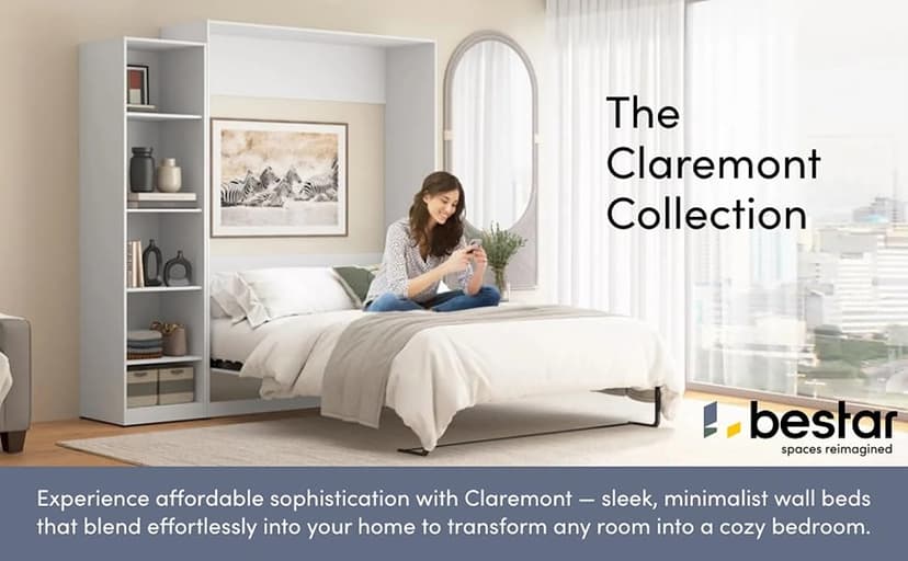 Bestar Claremont Full Murphy Bed with Closet Organizer (79W) in Platinum Gray, Sleeping Arrangement for Multipurpose Room