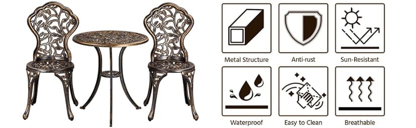 Yaheetech 3-Piece Outdoor Bistro Set w/Leaf Design, Rust-Resistant Cast Aluminum Table and Chairs for Balcony Backyard Garden