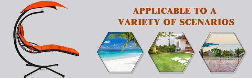 Giantex Hanging Chaise Lounger Chair, Arc Stand Porch Swing Chair w/Canopy, Cushion Built-in Pillow, Outdoor Freestanding Swing Hammock Chair for Patio Poolside Backyard Garden (Orange)