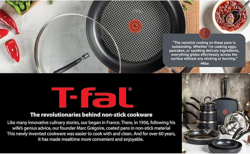 T-fal Ultimate Hard Anodized Nonstick Wok 14 Inch, Oven Broiler Safe 350F, Non Stick Stir-Fry Pan, Cookware, Pots and Pans, Kitchen, Versatile Deep Frying, Sauté, Braise, Stew, Dishwasher Safe, Black