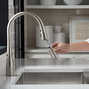KOHLER 649-VS Simplice Pull-Down Bar Sink Faucet, Prep Sink Faucet, Kitchen Sink Faucet with Pull Down Sprayer, Vibrant Stainless