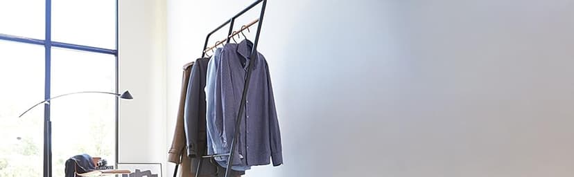 Yamazaki Home Plain Freestanding Coat Hanger Rack With Wooden Hooks, Space Saving, 70" - Steel