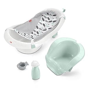 Fisher-Price Baby to Toddler Bath 4-in-1 Sling ‘n Seat Tub with Removable Infant Support and 2 Toys, Climbing Leaves