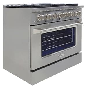 DE360GRSSS Gas Range Cooktop 36-Inch with Porcelain Convection Oven and Broil Function, 6 Sealed Burners and Continuous Grates with Stainless Steel Construction, Silver