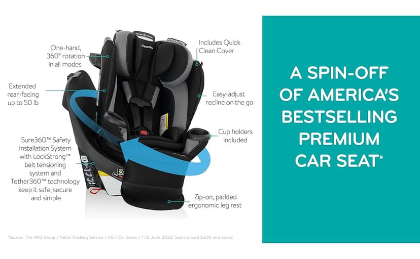 Evenflo Revolve360 Extend All-in-One Rotational Car Seat with Quick Clean Cover (Revere Gray)