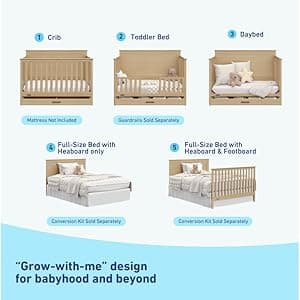 Graco Tristan 5-in-1 Convertible Crib with Drawer (Driftwood) – GREENGUARD Gold Certified, Fits Standard Crib Mattress, Premium Handle, Converts to Toddler Bed, Daybed, and Full-Size Bed