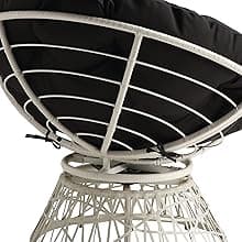 OSP Home Furnishings Wicker Papasan Chair with 360-Degree Swivel, White Frame with White Cushion