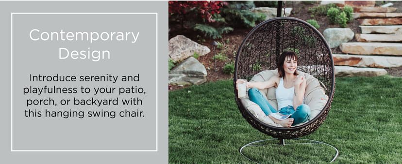 Modway EEI-739-GRY-SET Encase Wicker Rattan Outdoor Patio Porch Lounge Egg, Swing Chair with Stand, Gray