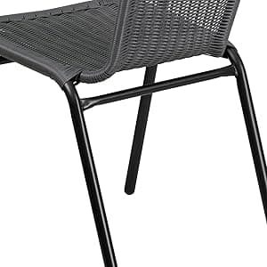Flash Furniture Lila Modern Rattan Indoor/Outdoor Stackable Dining Chairs, Stacking Rattan Bistro Chairs for Patio or Restaurant, Set of 4, Black