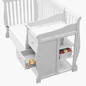 Storkcraft Portofino 5-in-1 Convertible Crib and Changer (Espresso) – Crib and Changing -Table Combo with 3 Drawers, Includes Baby Changing Pad, Converts to Full-Size Bed
