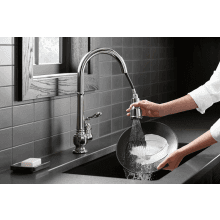 KOHLER K-99259-CP Artifacts Single-Hole Kitchen Sink Faucet with 17-5/8-Inch Pull-Down Spout, 3-Function Sprayhead, and Turned Lever Handle, Polished Chrome