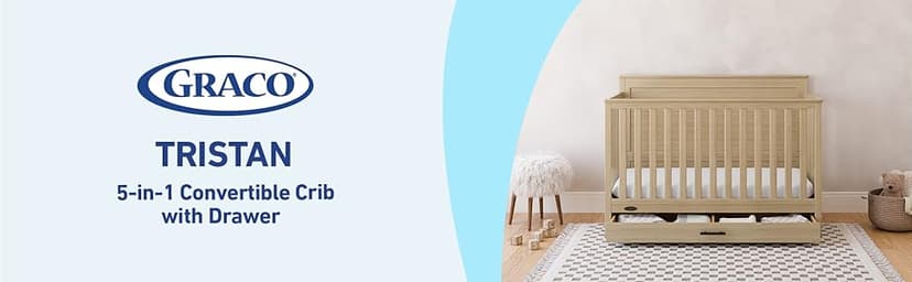 Graco Tristan 5-in-1 Convertible Crib with Drawer (Driftwood) – GREENGUARD Gold Certified, Fits Standard Crib Mattress, Premium Handle, Converts to Toddler Bed, Daybed, and Full-Size Bed