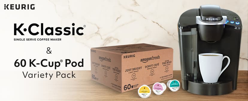 Keurig K-Classic Coffee Maker with AmazonFresh 60 Ct. Coffee Variety Pack, 3 Flavors