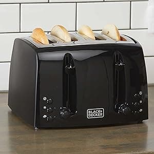 BLACK+DECKER 4-Slice Toaster, TR1410BD, Extra-Wide, 7 Shade Settings, Crumb Trays, Gloss Black