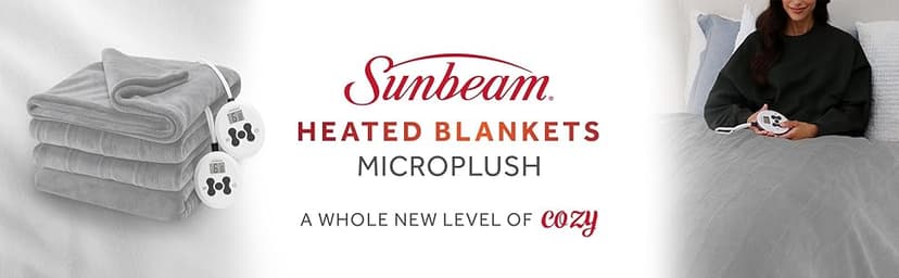 Sunbeam Electric Royal Luxe Microplush Heated Blanket 12 Heat Settings, 12-Hour Selectable Auto Shut-Off, Fast Heating, Warm and Cozy, Sandstone Color, Queen, 90" x 84"