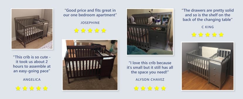 Dream On Me Jayden 4-in-1 Mini Convertible Crib And Changer in Storm Grey, Greenguard Gold Certified, Non-Toxic Finish, New Zealand Pinewood, 1" Mattress Pad