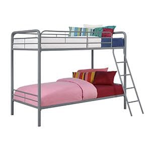 DHP Junior Twin Metal Loft Bed with Storage Steps, Multifunctional Space-Saving Solution - Silver with Gray Steps