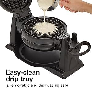 Hamilton Beach 26201 Belgian Waffle Maker with Removable Nonstick Plates, Double Flip, Makes 2 at Once, Black