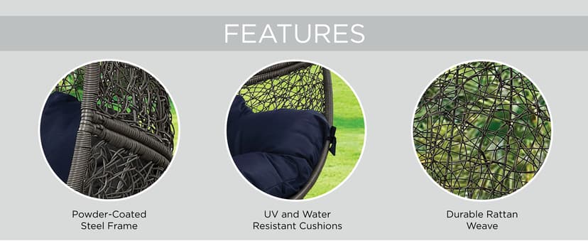 Modway Hide Wicker Rattan Outdoor Patio Porch Lounge Egg Swing Chair Set with Stand in White