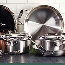 All-Clad D5 Brushed 5 Ply Stainless Steel Cookware Set 10 Piece w/ Frying Pans, Pots and Pans Set, Induction, Oven Broiler Safe 600F, Silver