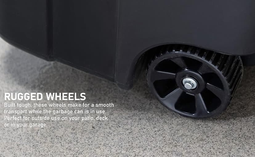 United Solutions 32 Gallon Wheeled Outdoor Garbage Can with Attached Snap Lock Lid and Heavy-Duty Handles, Black, Heavy-Duty Construction, Perfect Backyard, Deck, or Garage Trash Can, 2 Pack