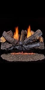 Duluth Forge DLS-24T-2 Dual Fuel Ventless Fireplace Logs Set with Thermostat, Use with Natural Gas or Liquid Propane, 33000 BTU, Heats up to 1100 Sq. Ft, Stacked Red Oak, 24 Inches