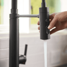 KOHLER 24982-BL Purist Commercial Style Pre-Rinse Kitchen Faucet with 3-Function Sprayhead, Kitchen Sink Faucet with Pull Down Sprayer, Matte Black