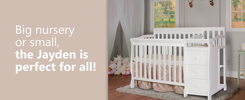 Dream On Me Jayden 4-in-1 Mini Convertible Crib And Changer in Storm Grey, Greenguard Gold Certified, Non-Toxic Finish, New Zealand Pinewood, 1" Mattress Pad