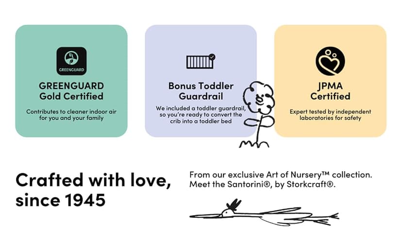 Storkcraft Santorini Deluxe 5-in-1 Convertible Crib with Bonus Toddler Guardrail (Driftwood) – GREENGUARD Gold Certified, Toddler Guardrail Included in Box, Fits Standard Crib Mattress