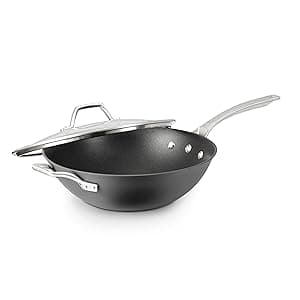 Calphalon Signature Hard-Anodized Nonstick Wok, 12", Flat-Bottom, Oven-Safe, PFOA-Free, Black