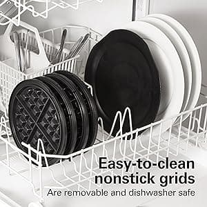 Hamilton Beach 26201 Belgian Waffle Maker with Removable Nonstick Plates, Double Flip, Makes 2 at Once, Black