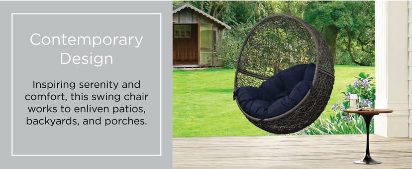 Modway Hide Wicker Rattan Outdoor Patio Porch Lounge Egg Swing Chair Set with Stand in White