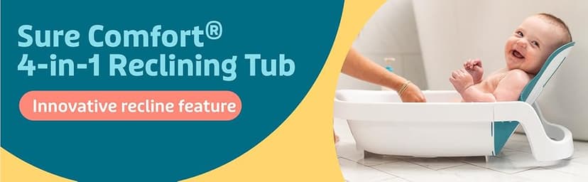 The First Years 4-in-1 Reclining Baby Bathtub - Adjustable Recline for Custom Comfort for Newborn to Toddler - All-in-1 Baby Bath Seat Adjusts as Baby Grows - Ages 0 to 24 Months