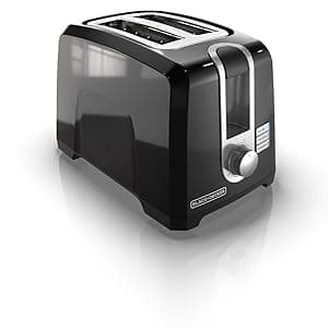 BLACK+DECKER 2-Slice Toaster, T2569B, Extra Wide Slots, 6 Shade Settings, 850 Watts, Crumb Tray, Cancel Button
