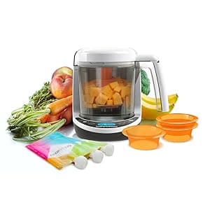 Baby Brezza One Step Baby Food Maker Deluxe – Auto shut Off, Dishwasher Safe Cooker and Blender to Steam + Puree Organic Food for Infants + Toddlers - Set of 3 Pouches + 3 Funnels