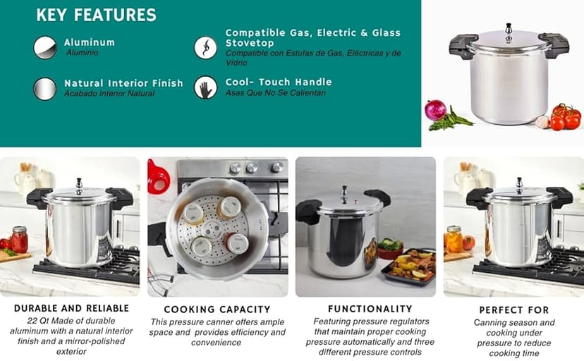 Mirro Pressure Cooker, 22 Quart, Silver