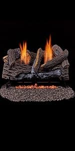 Duluth Forge DLS-24T-2 Dual Fuel Ventless Fireplace Logs Set with Thermostat, Use with Natural Gas or Liquid Propane, 33000 BTU, Heats up to 1100 Sq. Ft, Stacked Red Oak, 24 Inches