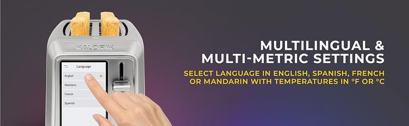 Kalorik Toaster VIVID TOUCH Series 2-Slice with Large High-Resolution Touchscreen and Customizable Cooking Presets by Bread Type, Features Wide Slots and High Lift Lever, 1000-Watts, Stainless Steel