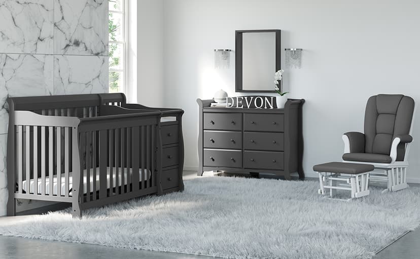 Storkcraft Portofino 5-in-1 Convertible Crib and Changer (Espresso) – Crib and Changing -Table Combo with 3 Drawers, Includes Baby Changing Pad, Converts to Full-Size Bed