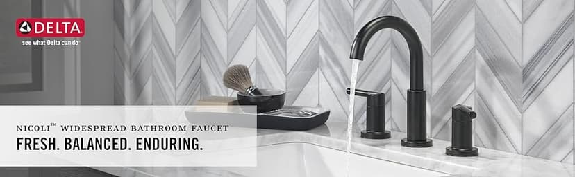 Delta Faucet Nicoli Widespread Bathroom Faucet 3 Hole, Gold Bathroom Sink Faucet, 2 Handle Bathroom Faucet, Bath Faucet, Drain Assembly, Champagne Bronze 35749LF-CZ