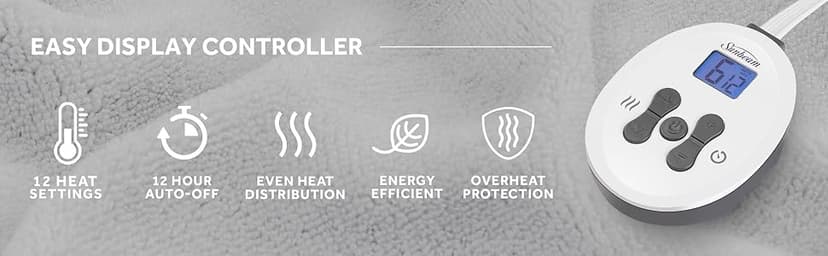 Sunbeam Electric Royal Luxe Microplush Heated Blanket 12 Heat Settings, 12-Hour Selectable Auto Shut-Off, Fast Heating, Warm and Cozy, Sandstone Color, Queen, 90" x 84"